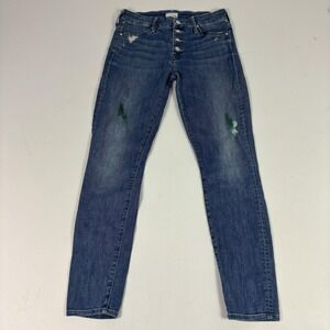 Mother The Pixie Jeans Womens 28 Blue Graffiti Girl Skinny Button Fly Denim